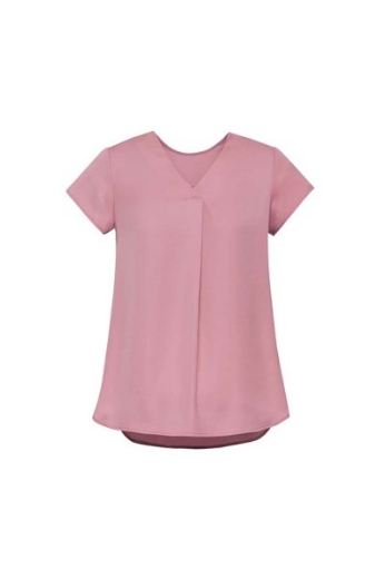 Picture of Biz Corporates Ladies Kayla Top Short Sleeve V Neck Pleat